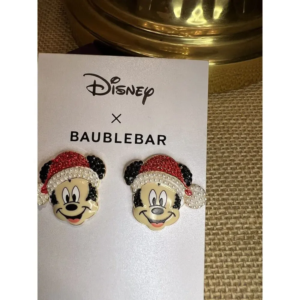 Disney X BaubleBar Mickey Mouse Santa's Helper Earrings With Santa Hat—New
